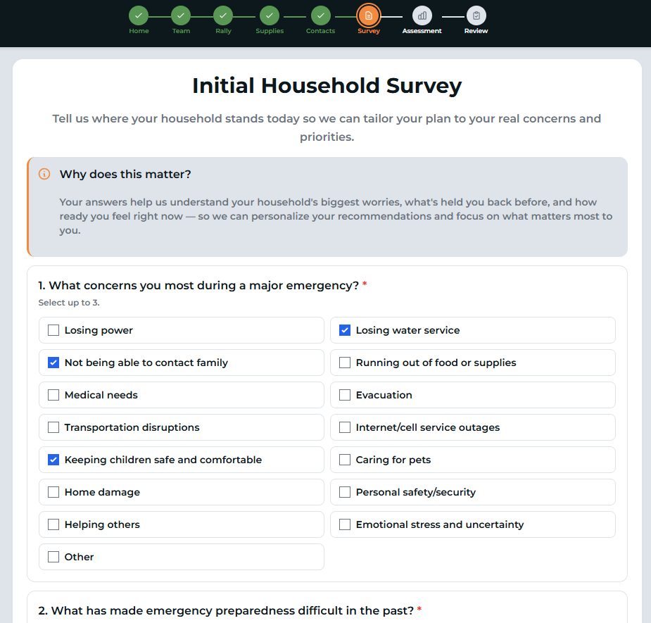 PrepCompass assessment screen